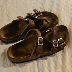 BIRKENSTOCK Brown Leather Sandals with Buckles